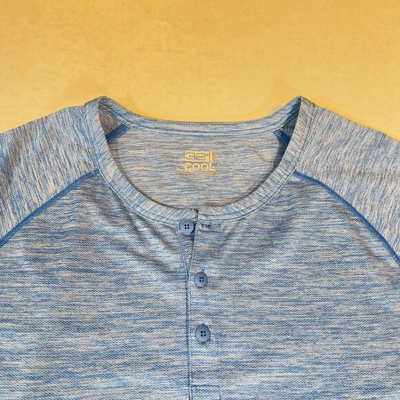 32 Degrees Cool Henley T-Shirt Woman's XL Heathered Blue Short Sleeve Wicking - Picture 3 of 9